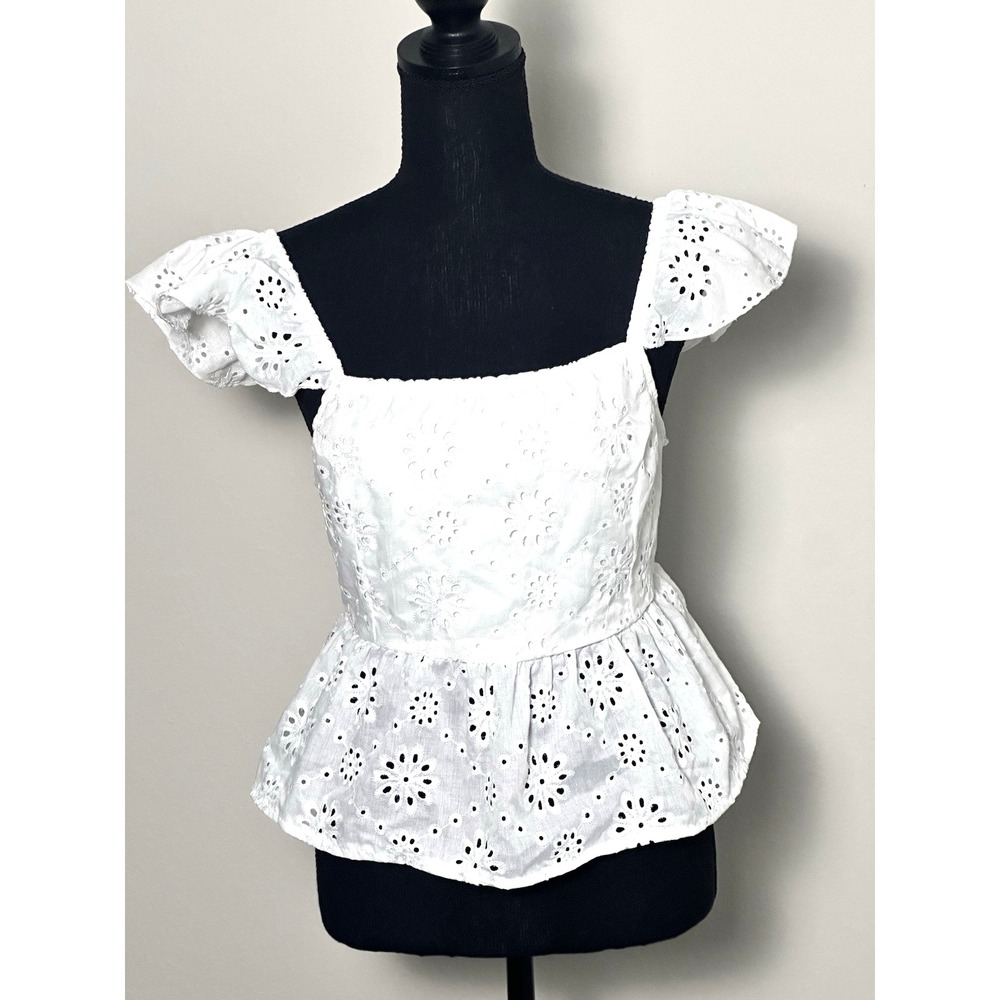 Shein Milkmaid Cottagecore‎ White Cutout Back Top Size L
